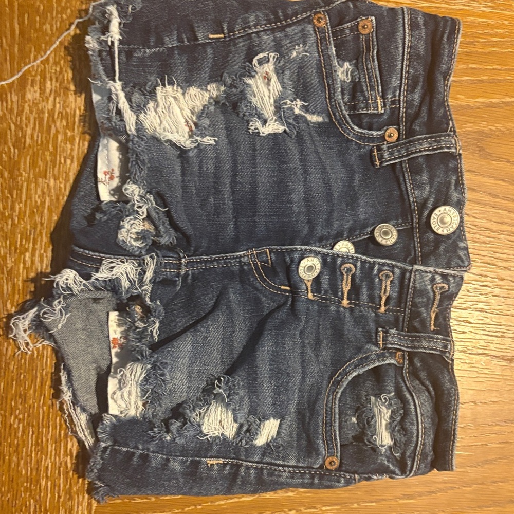 American Eagle Outfitters Dark Blue Ripped Jean Shorts